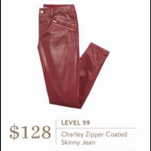 Level 99 Charley Moto Skinny Coated Red Jeans 27 - Picture 7 of 7